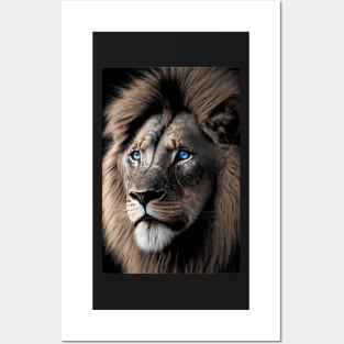 Lion with blue eyes Posters and Art